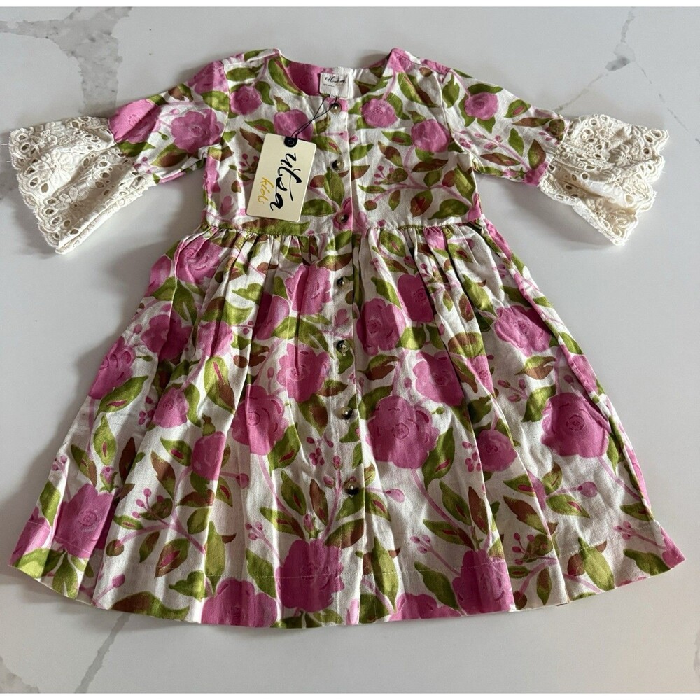 NWT UTSA KIDS GIRLS PINK FLORAL DRESS SIZE 3/4 BEAUTIFUL!